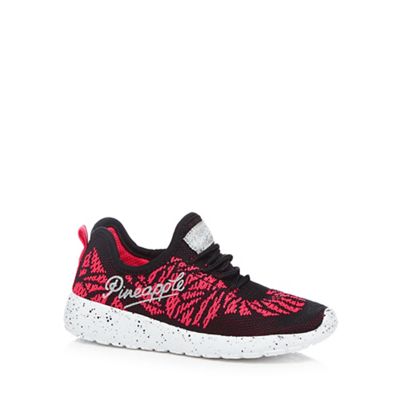 Girls' black and hot pink lace up trainers